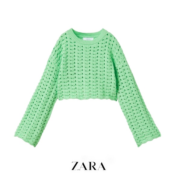 Zara Shirts & Tops Zara Kids Green Crochet Knit Sweater Poshmark